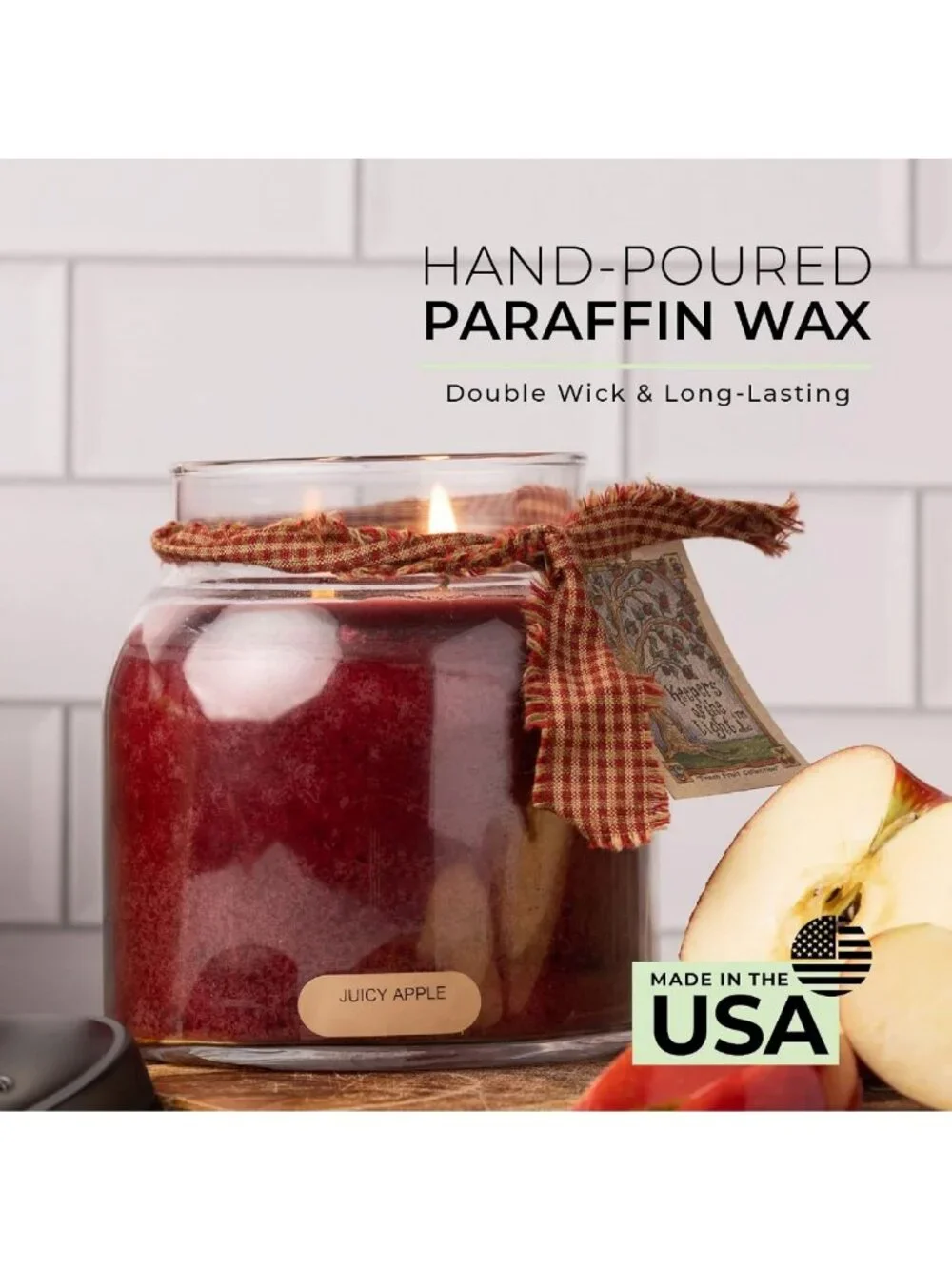 Juicy Apple Scented Candle Jar with Lid - 34oz, Long Lasting 155 Hours, Perfect